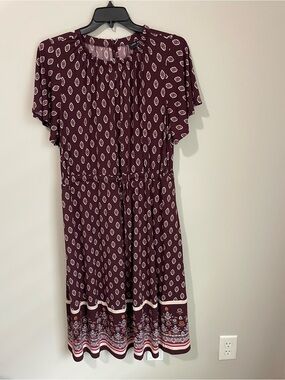 Lane Bryant Burgundy Printed Midi Dress with Drawstring Waist